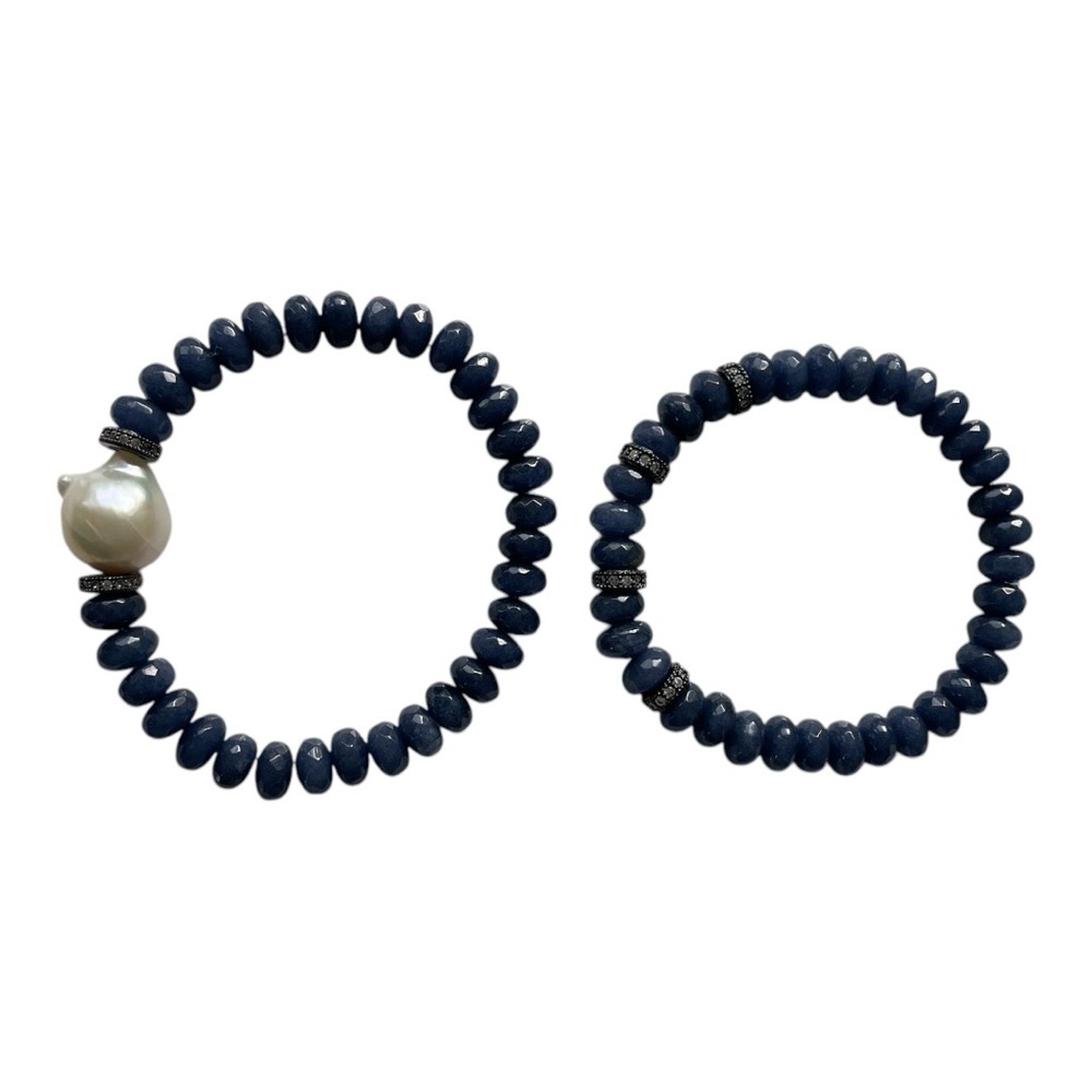 In2Design Set of Blue Agate & Freshwater Baroque Pearl Bracelets - 7”~ Gorgeous! - Picture 3 of 3